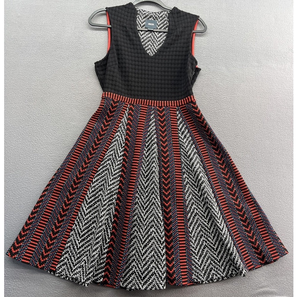 Maeve Anthropologie Dress Womens 4 Black Red Geometric Knee Length Sleeveless